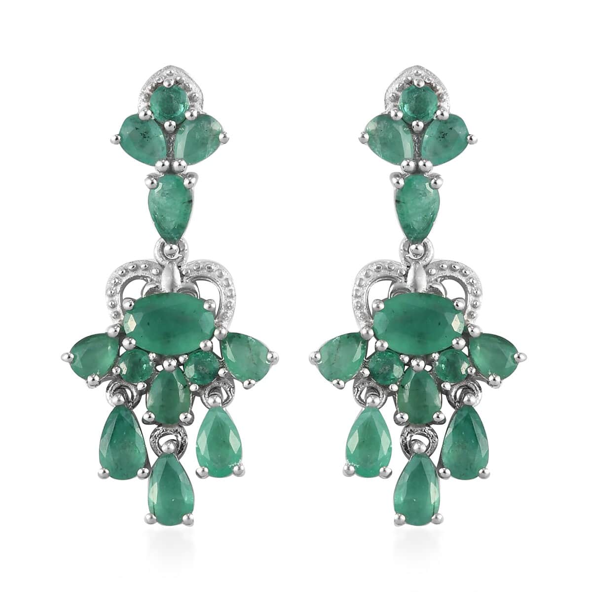 Kagem Zambian Emerald Dangling Earrings in Platinum Over Sterling Silver 3.35 ctw image number 0