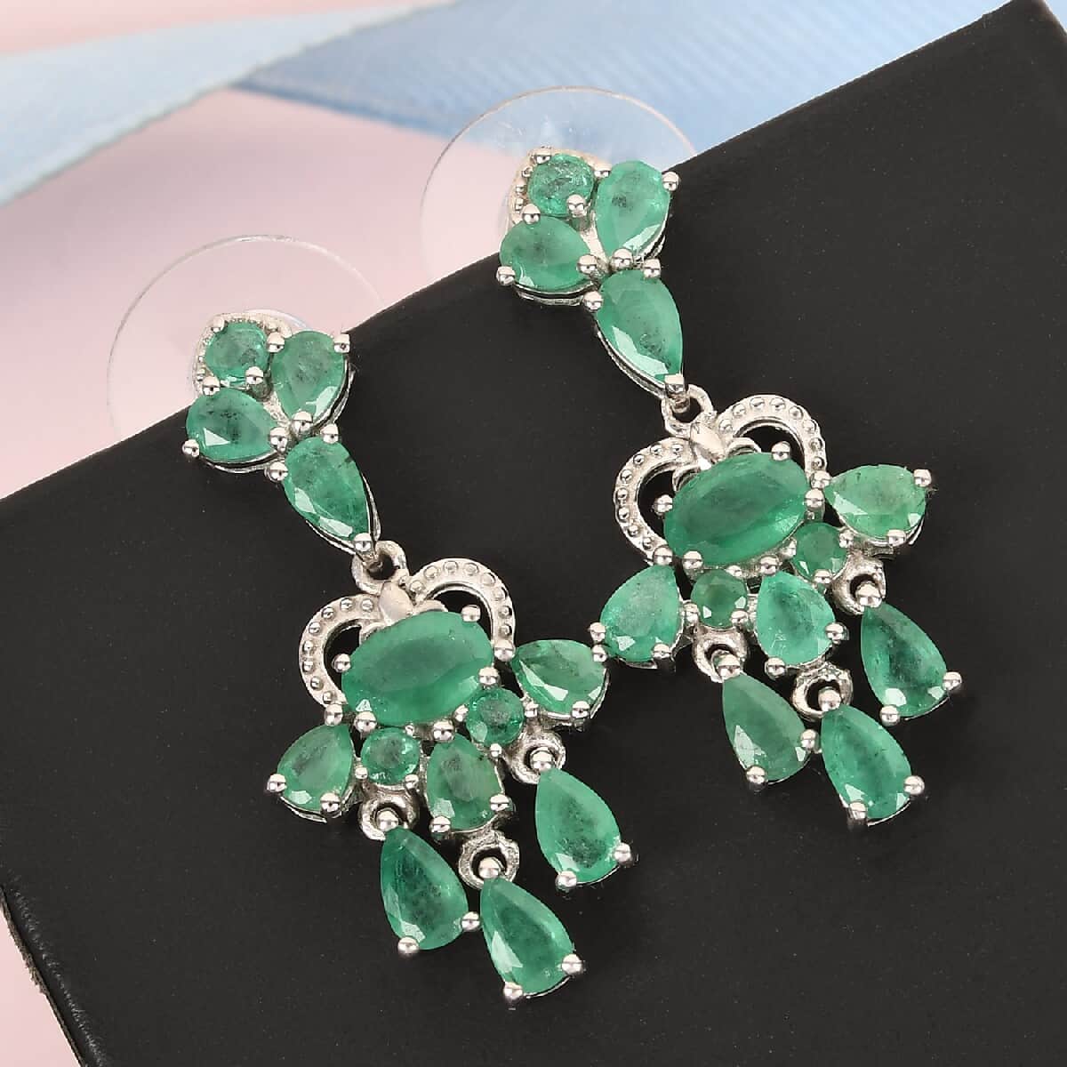 Kagem Zambian Emerald Dangling Earrings in Platinum Over Sterling Silver 3.35 ctw image number 1