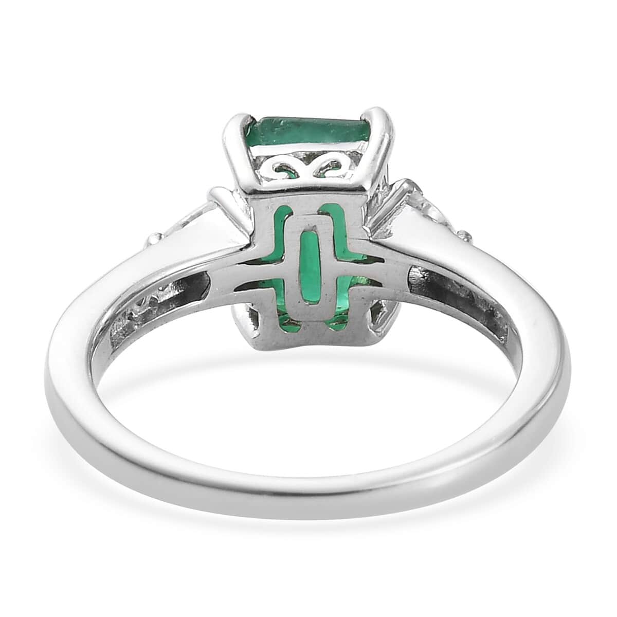 Kagem Zambian Emerald and Zircon Ring in Platinum Over Sterling Silver (Size 9.0) 2.00 ctw image number 4