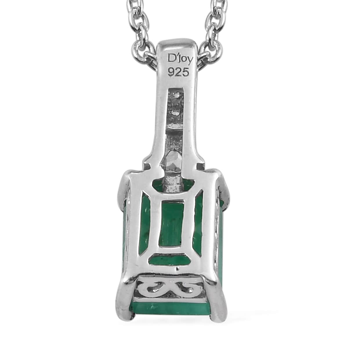 Kagem Zambian Emerald and White Zircon Solitaire Pendant Necklace 20 Inches in Platinum Over Sterling Silver 1.75 ctw image number 4