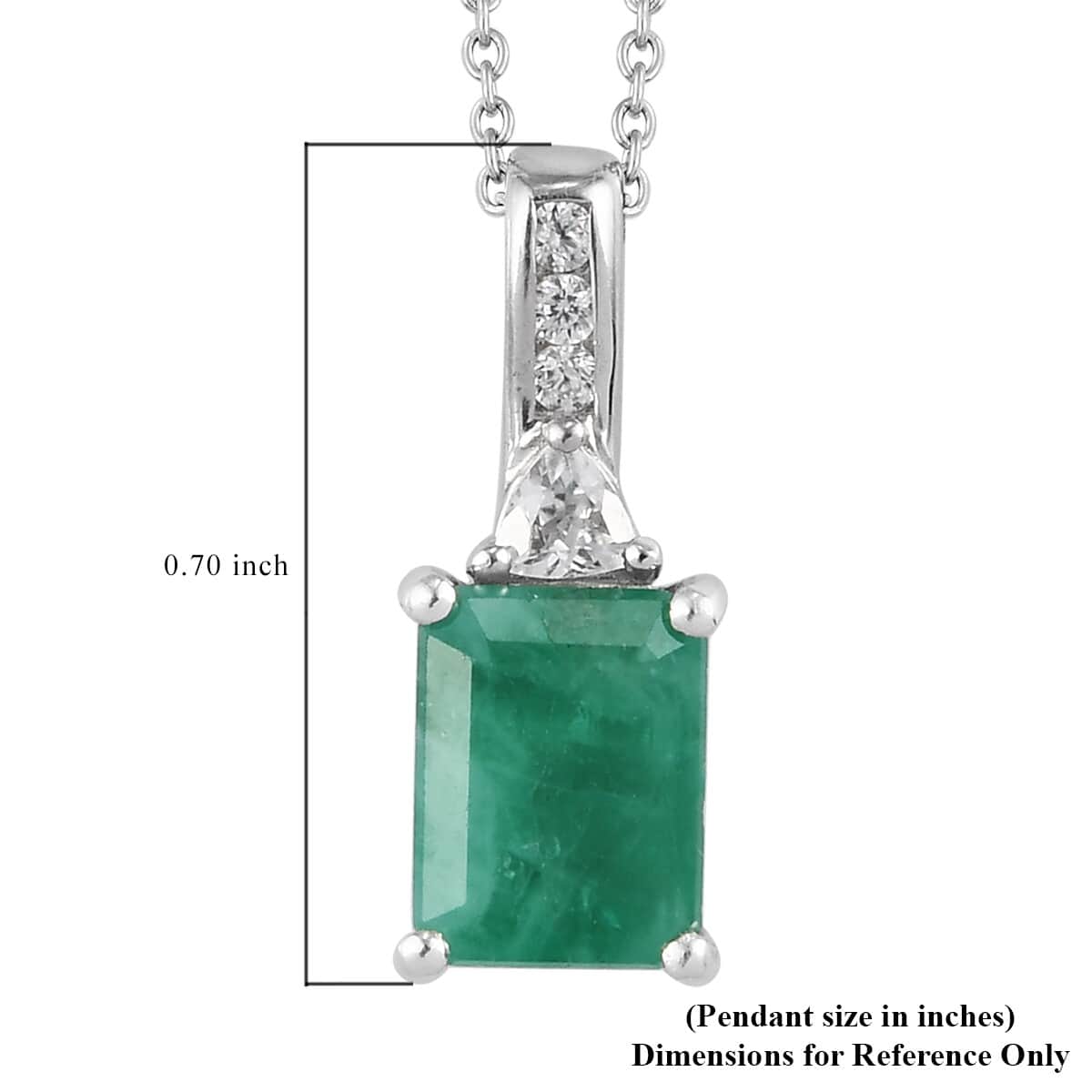 Kagem Zambian Emerald and White Zircon Solitaire Pendant Necklace 20 Inches in Platinum Over Sterling Silver 1.75 ctw image number 5