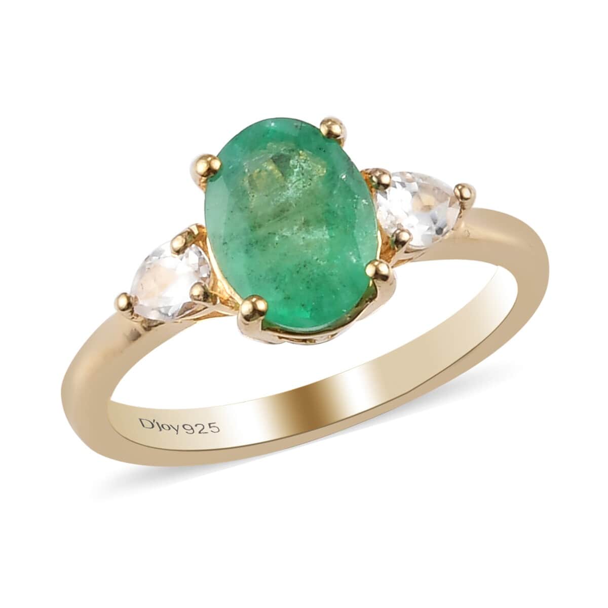 Kagem Zambian Emerald and Zircon Ring in Vermeil Yellow Gold Over Sterling Silver (Size 8.0) 1.50 ctw image number 0