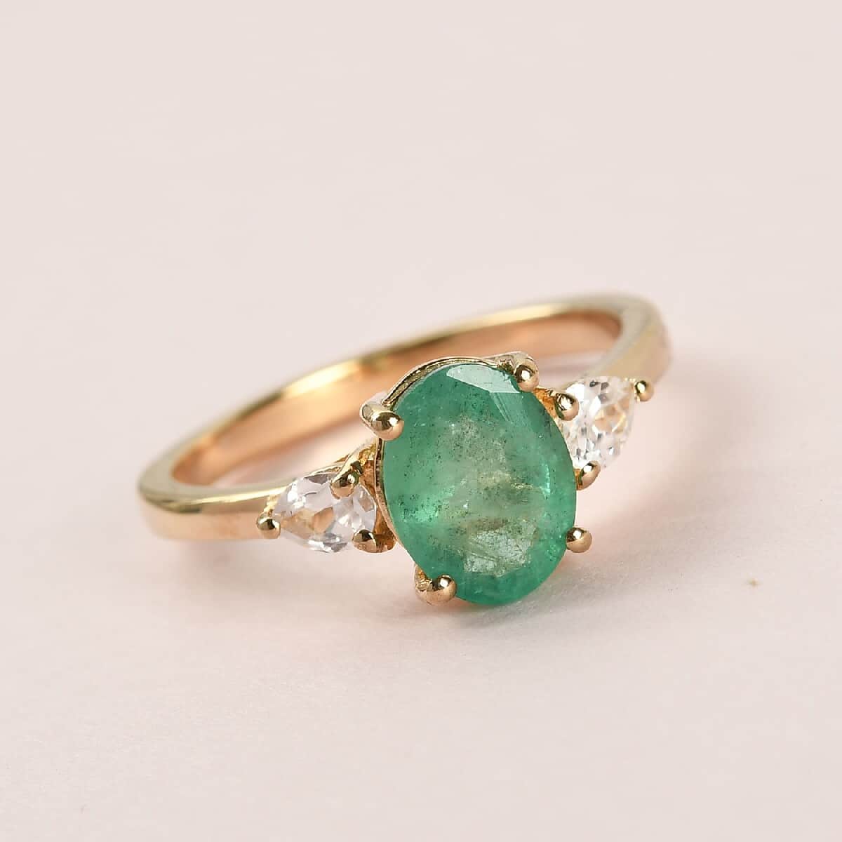 Kagem Zambian Emerald and Zircon Ring in Vermeil Yellow Gold Over Sterling Silver (Size 8.0) 1.50 ctw image number 1