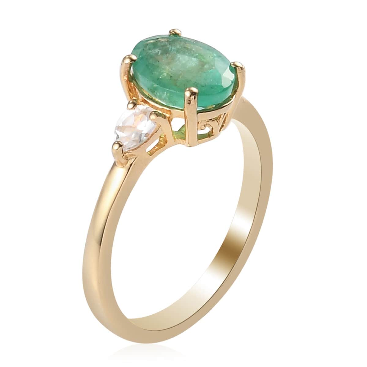 Kagem Zambian Emerald and Zircon Ring in Vermeil Yellow Gold Over Sterling Silver (Size 8.0) 1.50 ctw image number 3