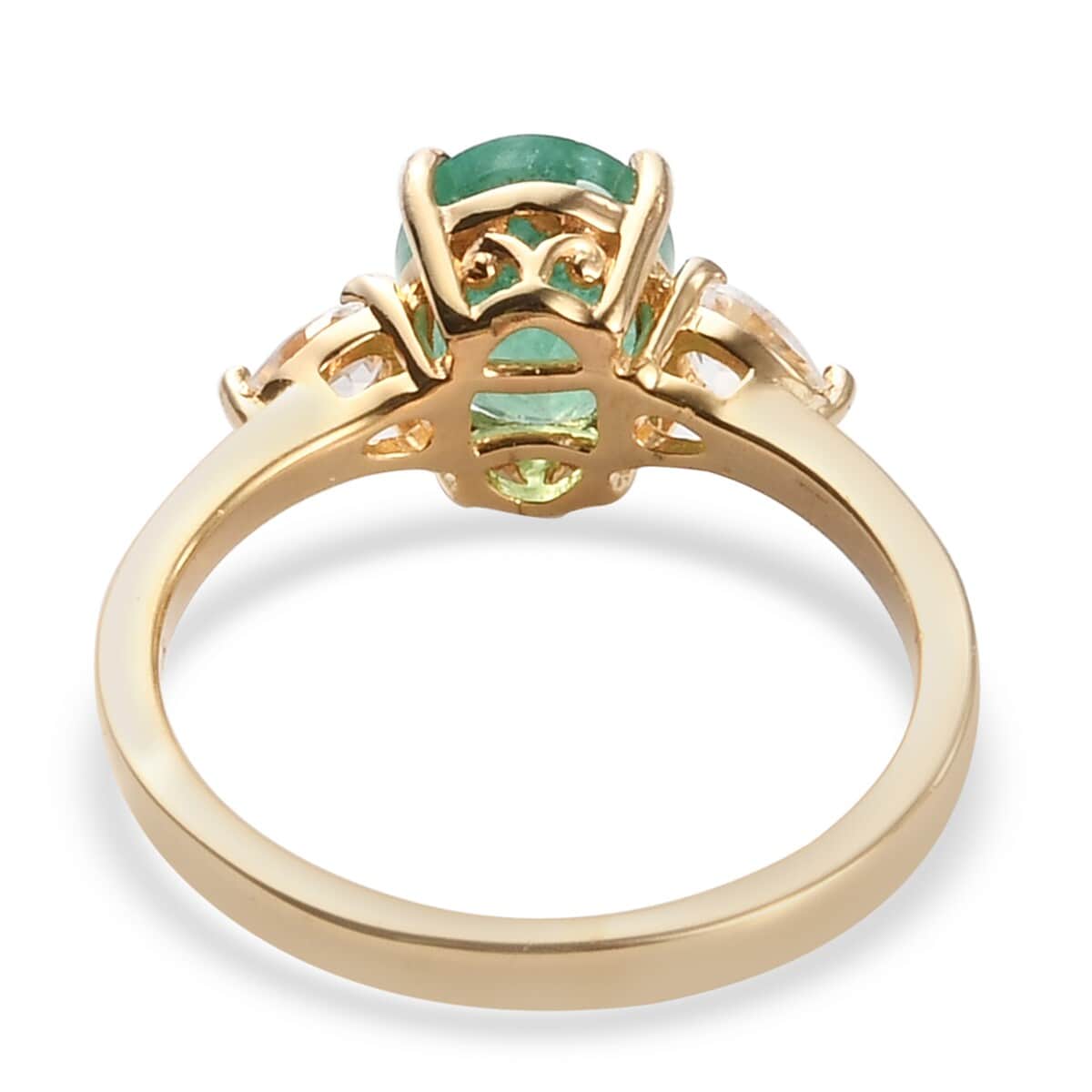 Kagem Zambian Emerald and Zircon Ring in Vermeil Yellow Gold Over Sterling Silver (Size 8.0) 1.50 ctw image number 4