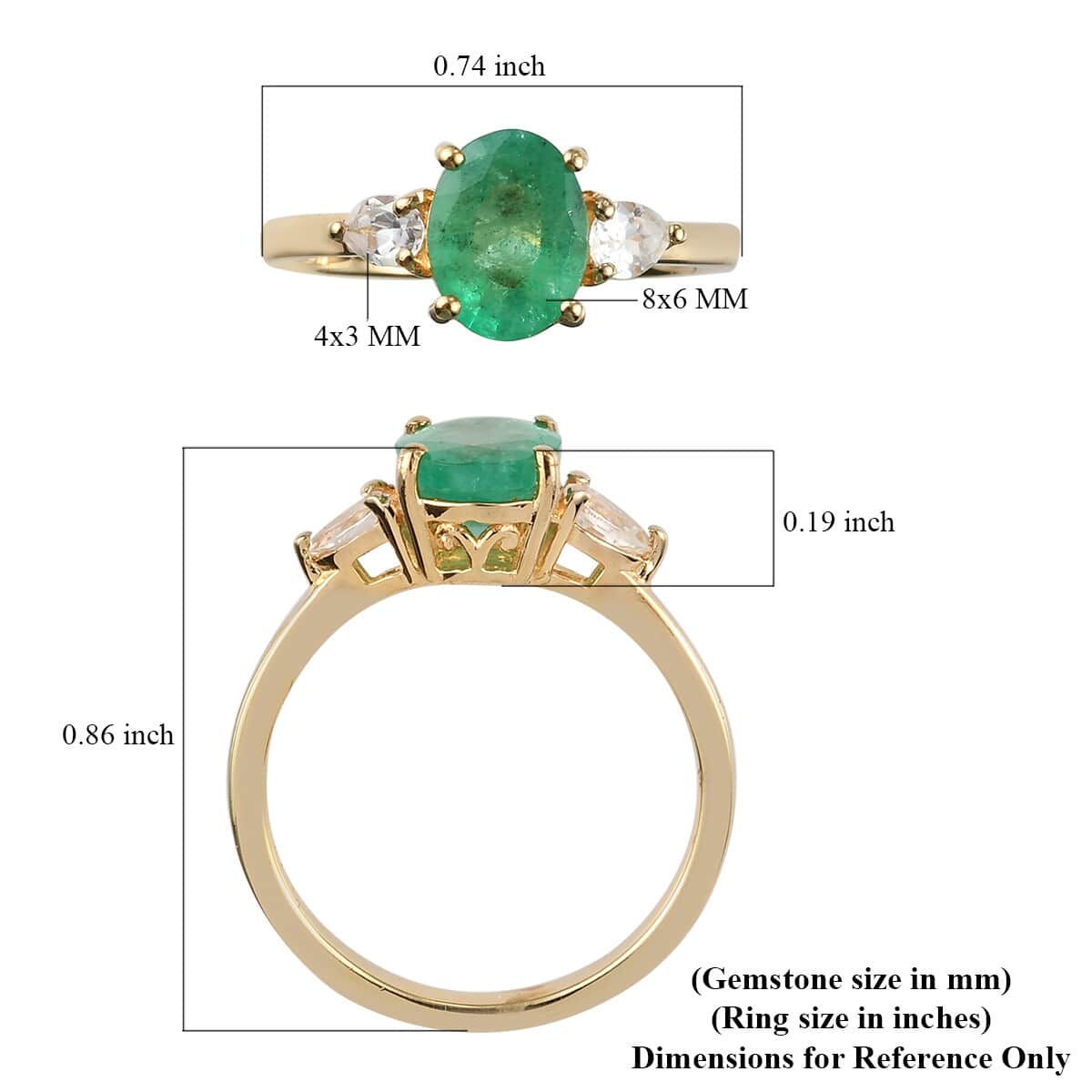 Kagem Zambian Emerald and Zircon Ring in Vermeil Yellow Gold Over Sterling Silver (Size 8.0) 1.50 ctw image number 5