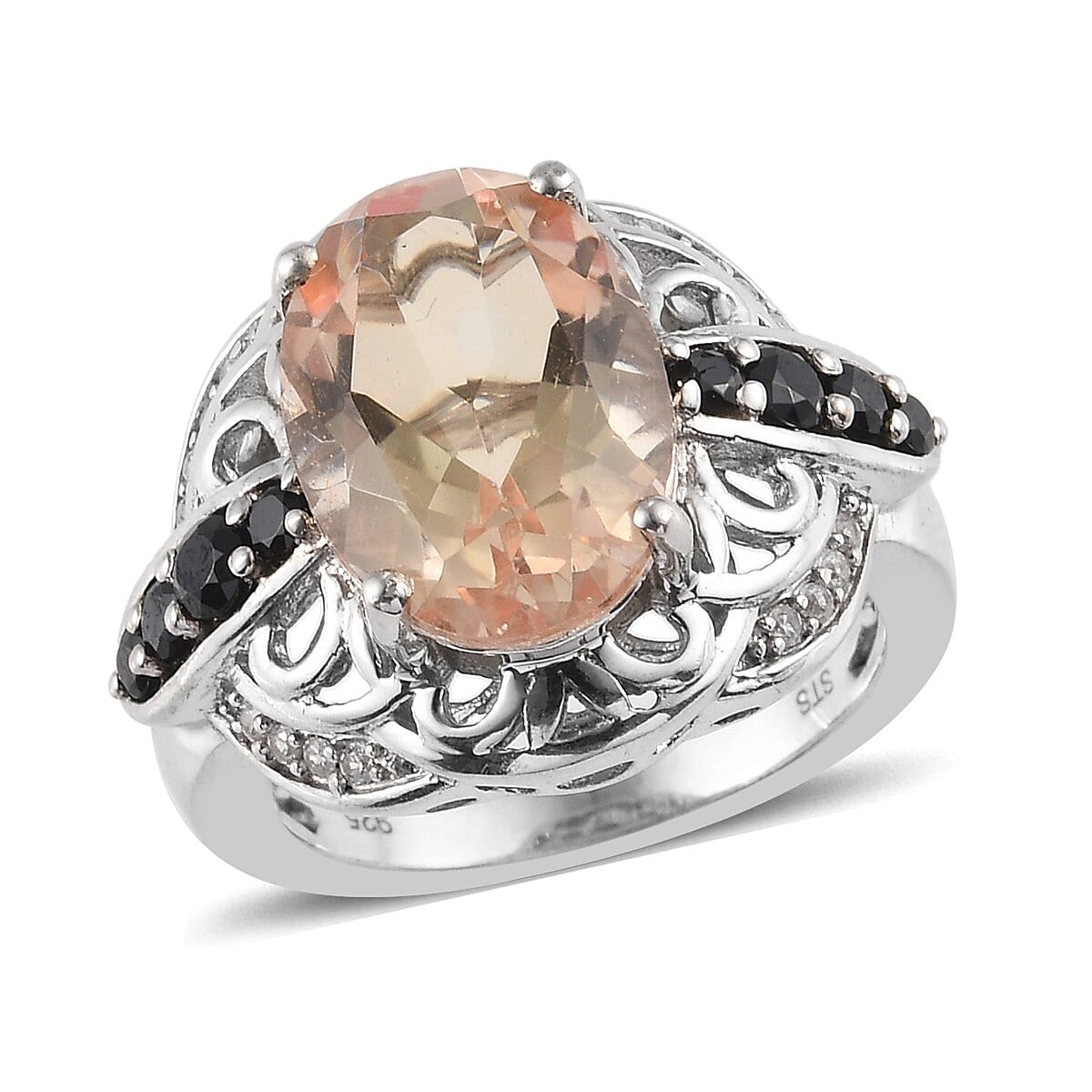 Morganite Quartz and Multi Gemstone Ring in Platinum Over Sterling Silver (Size 7.0) 8.10 Grams 9.80 ctw