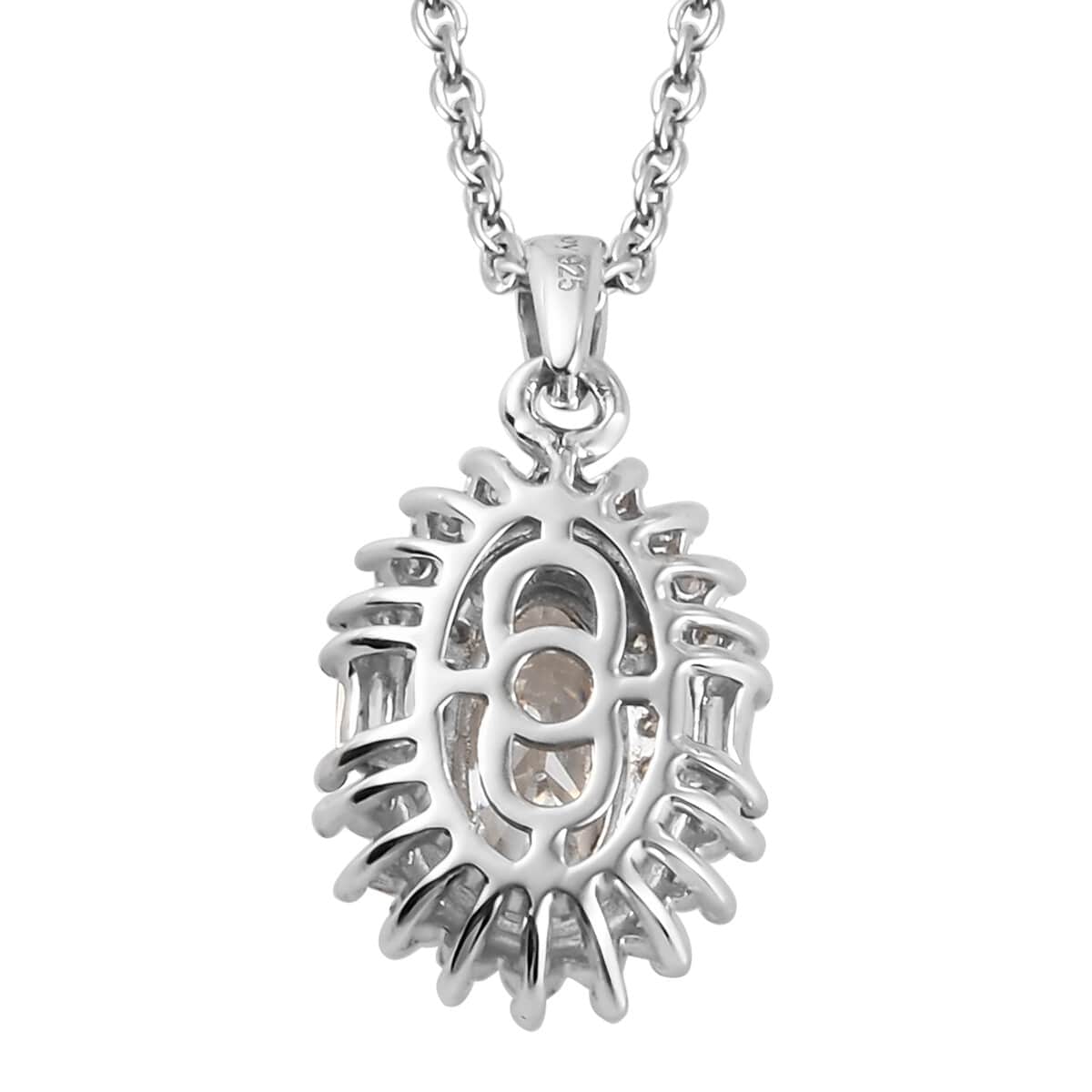 Moissanite Double Halo Pendant Necklace 20 Inches in Platinum Over Sterling Silver 2.00 ctw image number 4