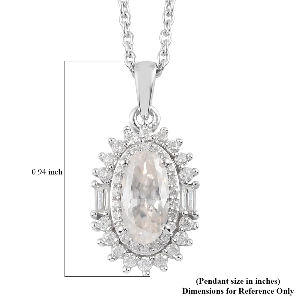 Moissanite Double Halo Pendant Necklace 20 Inches in Platinum Over Sterling Silver 2.00 ctw image number 5