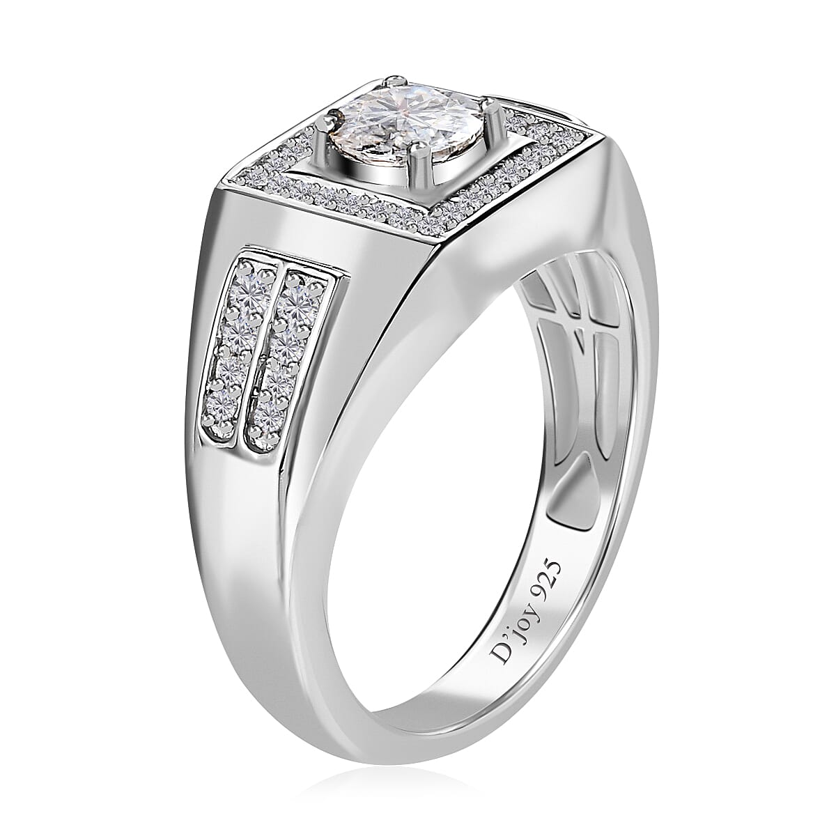 1.00 ctw Moissanite Men's Ring in Platinum Over Sterling Silver (Size 12.0) image number 3