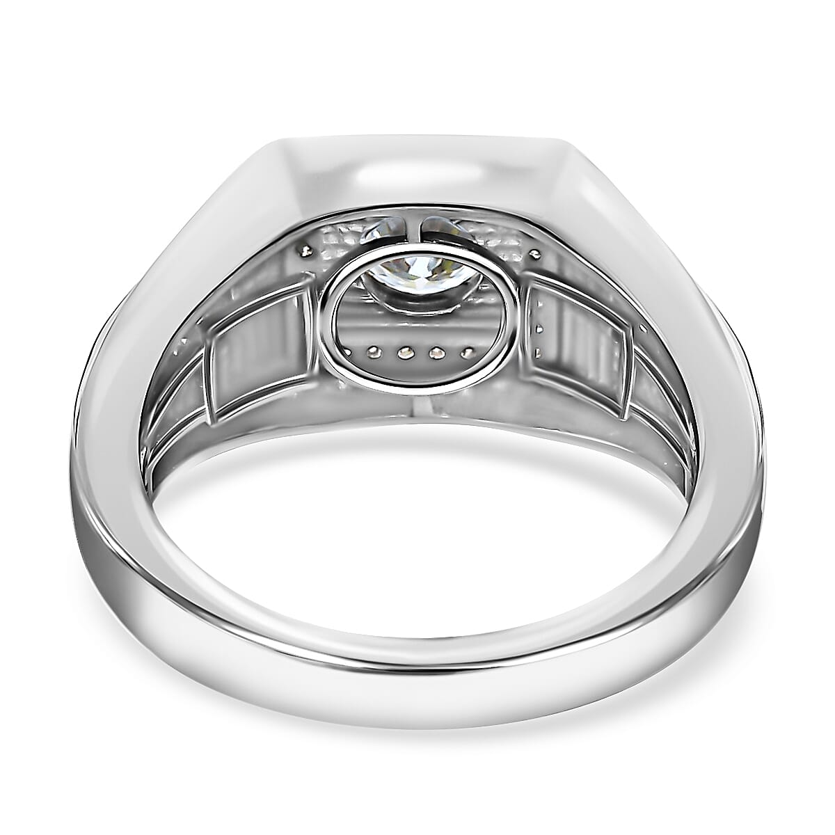 1.00 ctw Moissanite Men's Ring in Platinum Over Sterling Silver (Size 12.0) image number 4
