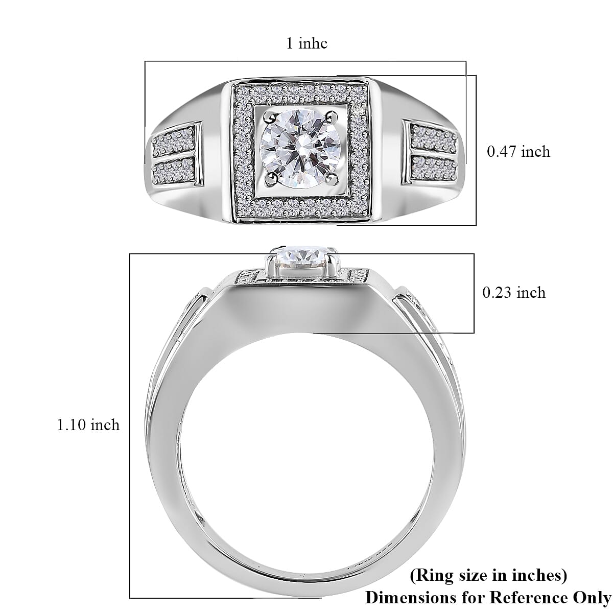 1.00 ctw Moissanite Men's Ring in Platinum Over Sterling Silver (Size 12.0) image number 5