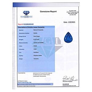 Certified & Appraised AAAA Vivid Tanzanite (Pear Free Size) Approx 8.00 ctw