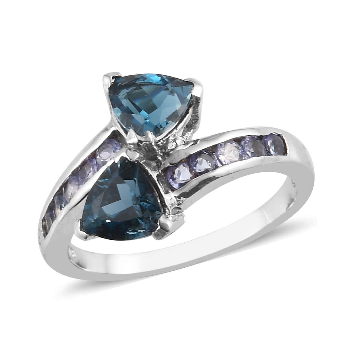 London Blue Topaz and Tanzanite Ring in Platinum Over Sterling Silver (Size 7.0) 2.20 ctw image number 0