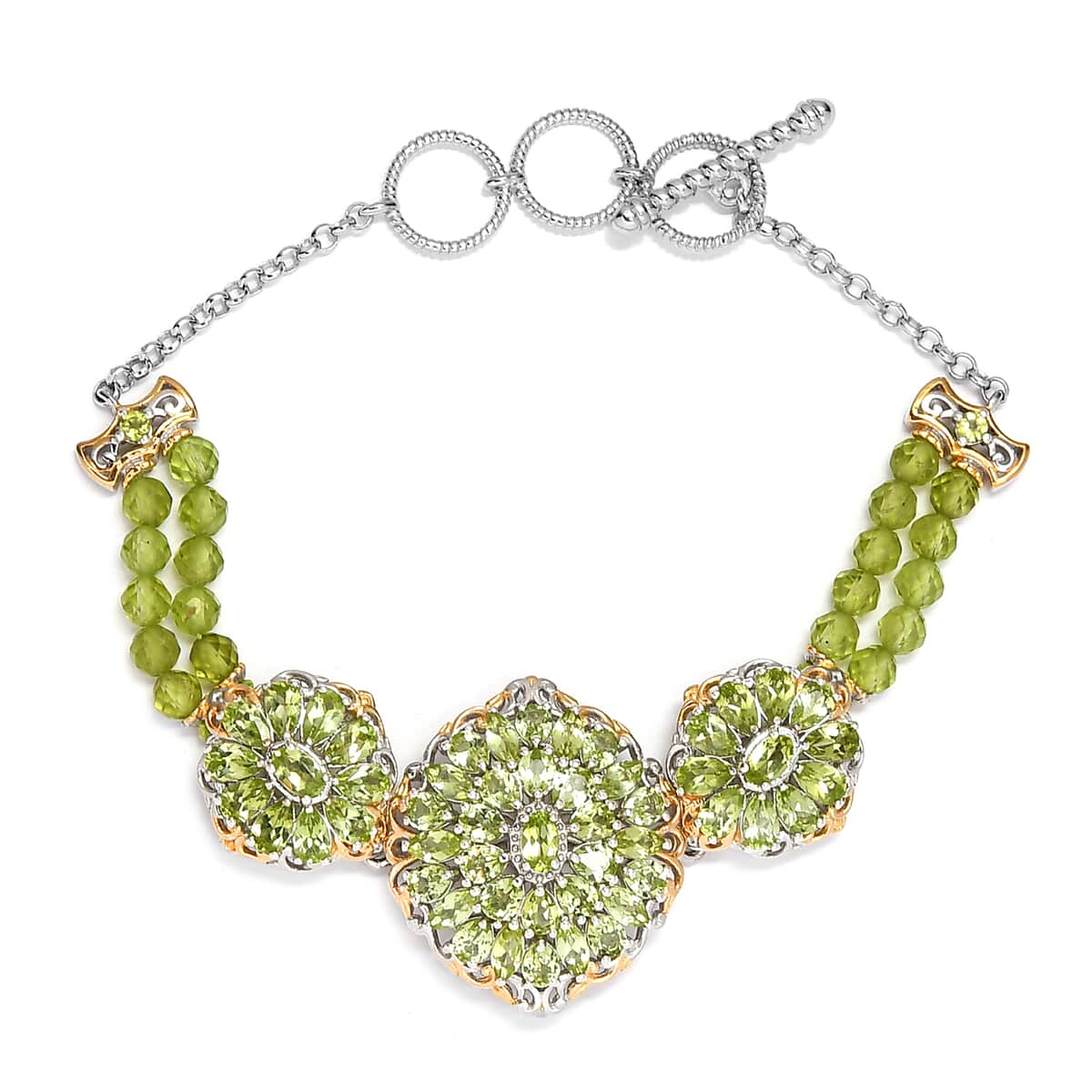 Arizona Peridot and Peridot Beaded Cocktail Bracelet in Vermeil YG and Platinum Over Sterling Silver (7.25 In) 15.50 ctw image number 0