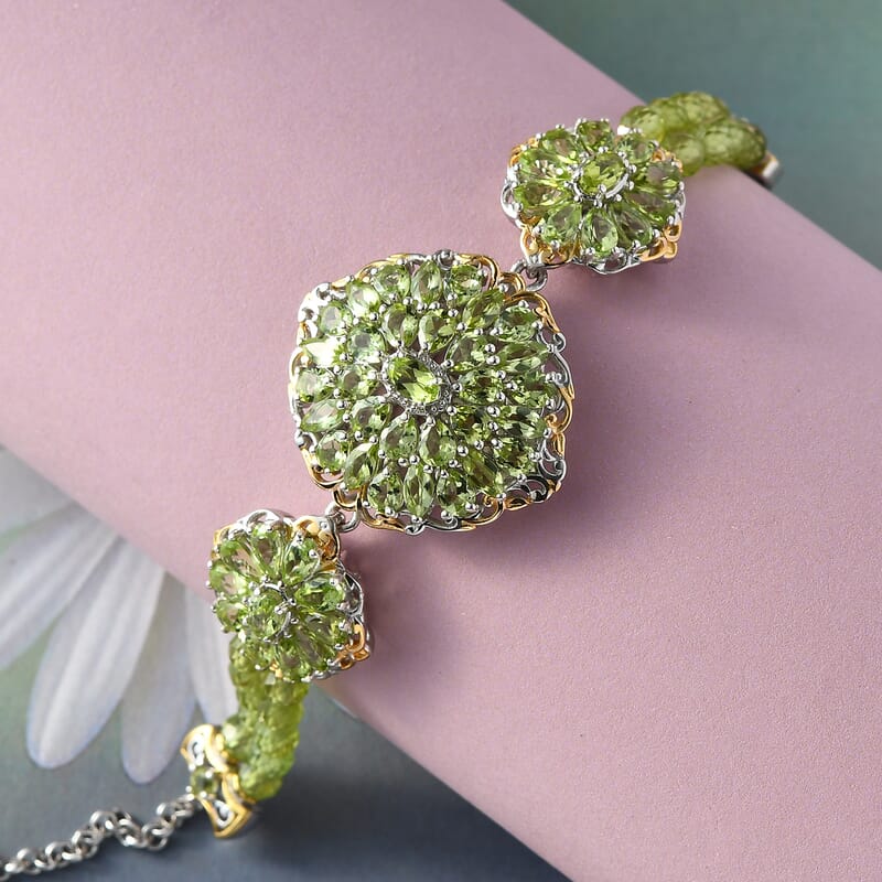 Arizona Peridot and Peridot Beaded Cocktail Bracelet in Vermeil YG and Platinum Over Sterling Silver (7.25 In) 15.50 ctw