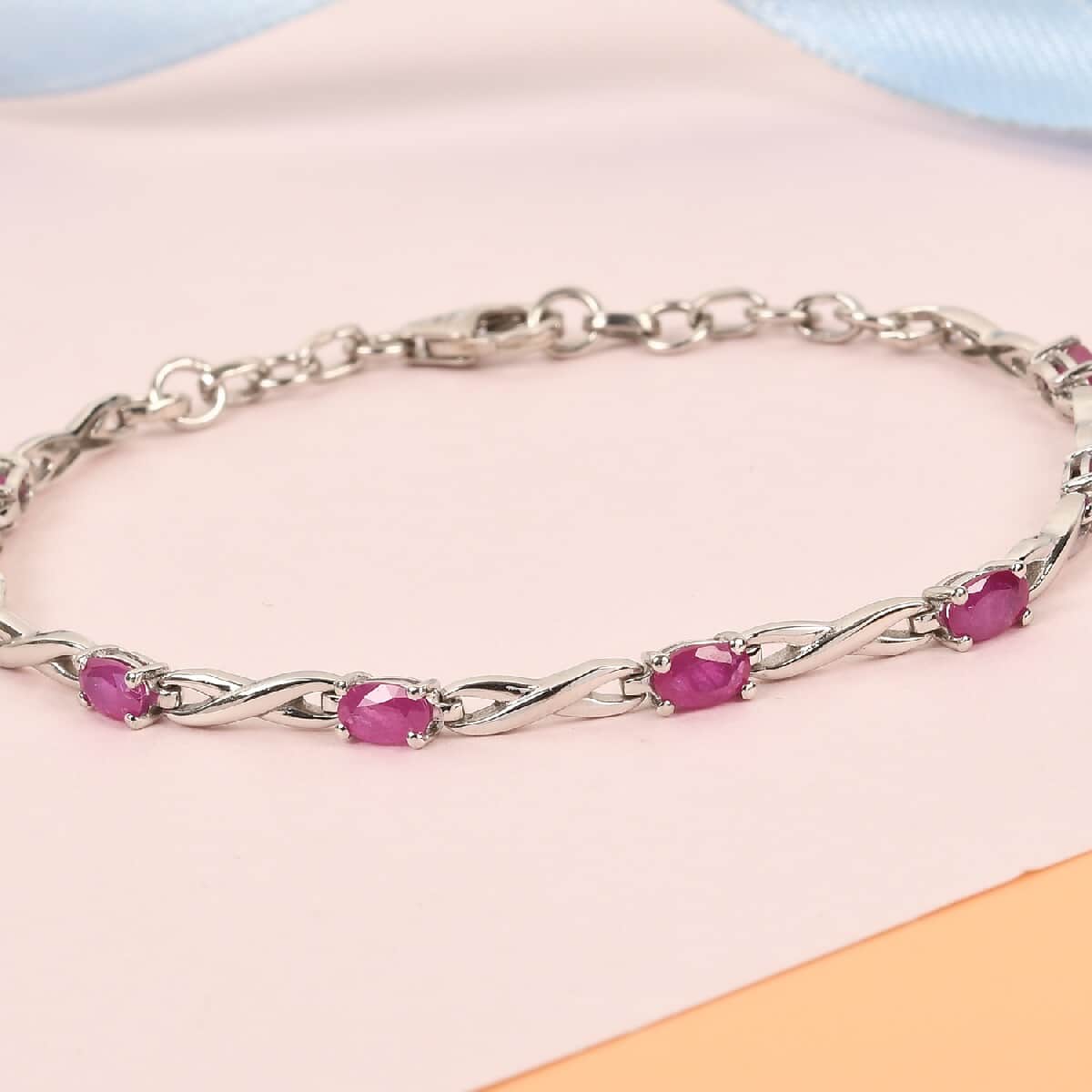 Royal Thai Ruby Bracelet in Platinum Over Sterling Silver (7.25 In) 2.25 ctw image number 1