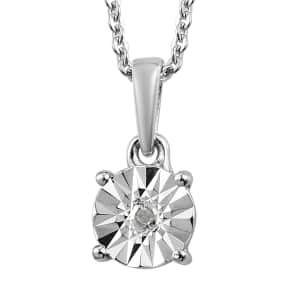 Diamond Accent Solitaire Pendant Necklace 20 Inches in Platinum Over Sterling Silver