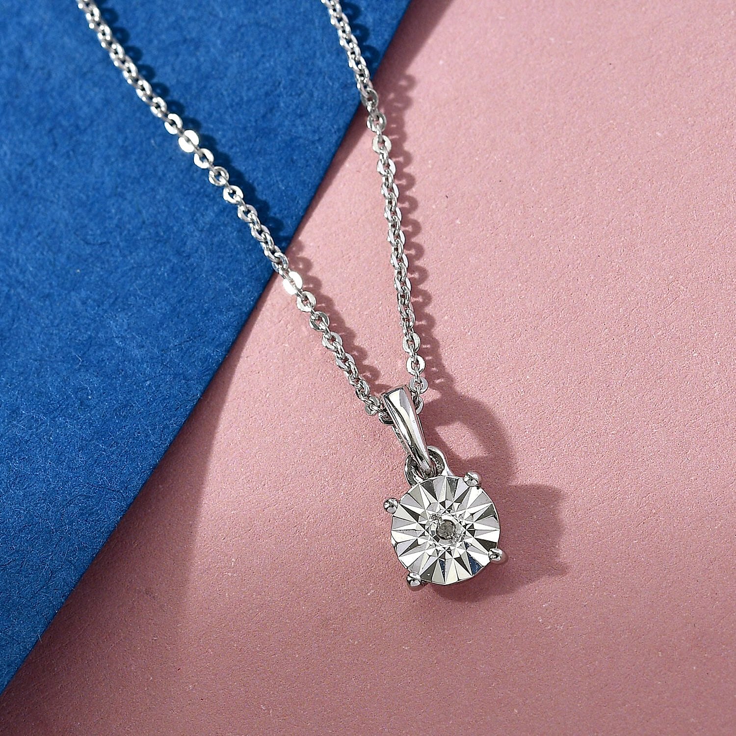 Diamond Accent Solitaire Pendant Necklace 20 Inches in Platinum Over Sterling Silver