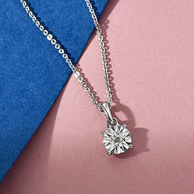 Diamond Accent Solitaire Pendant Necklace 20 Inches in Platinum Over Sterling Silver