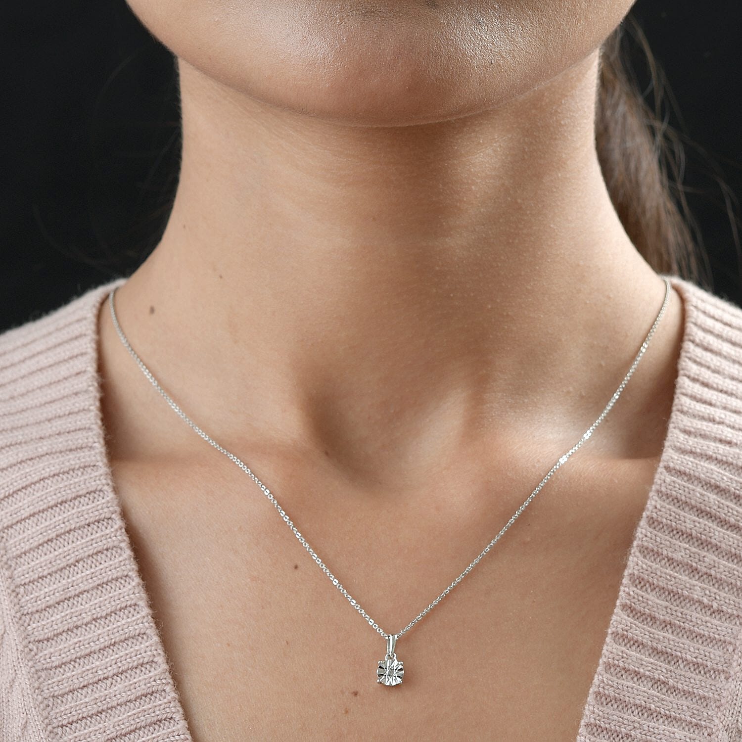 Diamond Accent Solitaire Pendant Necklace 20 Inches in Platinum Over Sterling Silver