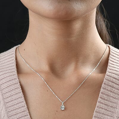 Diamond Accent Solitaire Pendant Necklace 20 Inches in Platinum Over Sterling Silver