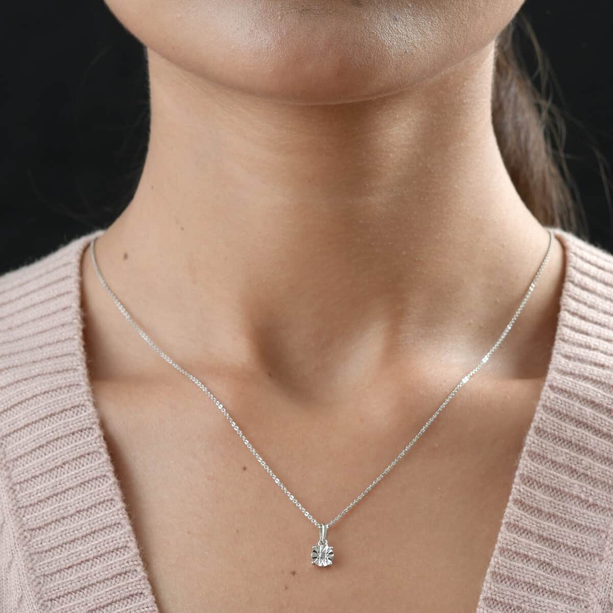 Diamond Accent Solitaire Pendant Necklace 20 Inches in Platinum Over Sterling Silver image number 2
