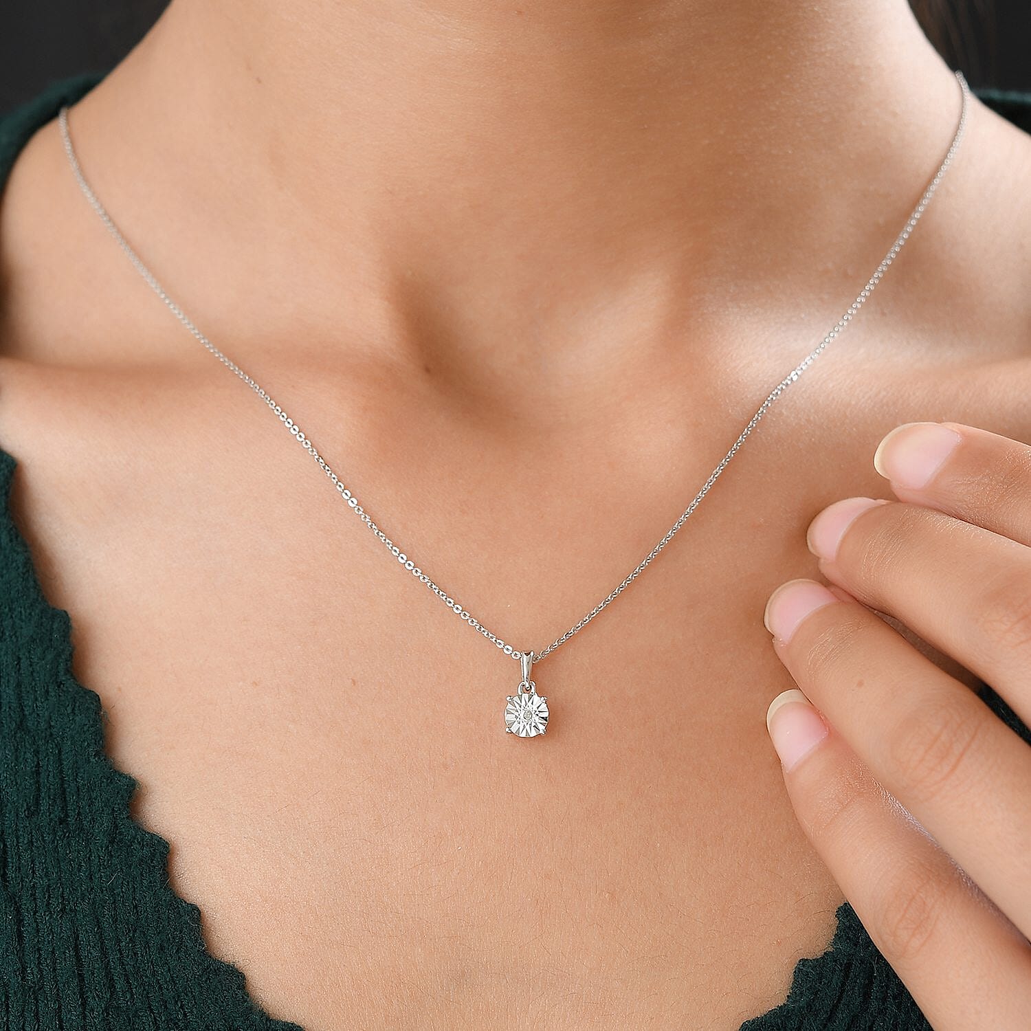 Diamond Accent Solitaire Pendant Necklace 20 Inches in Platinum Over Sterling Silver