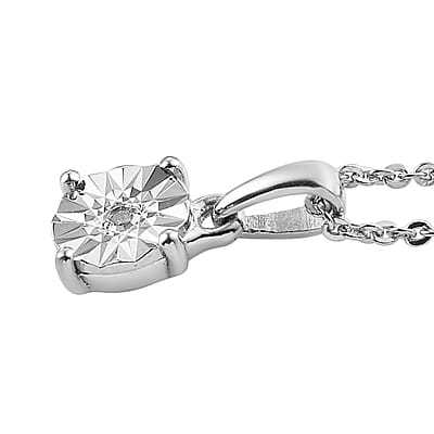 Diamond Accent Solitaire Pendant Necklace 20 Inches in Platinum Over Sterling Silver