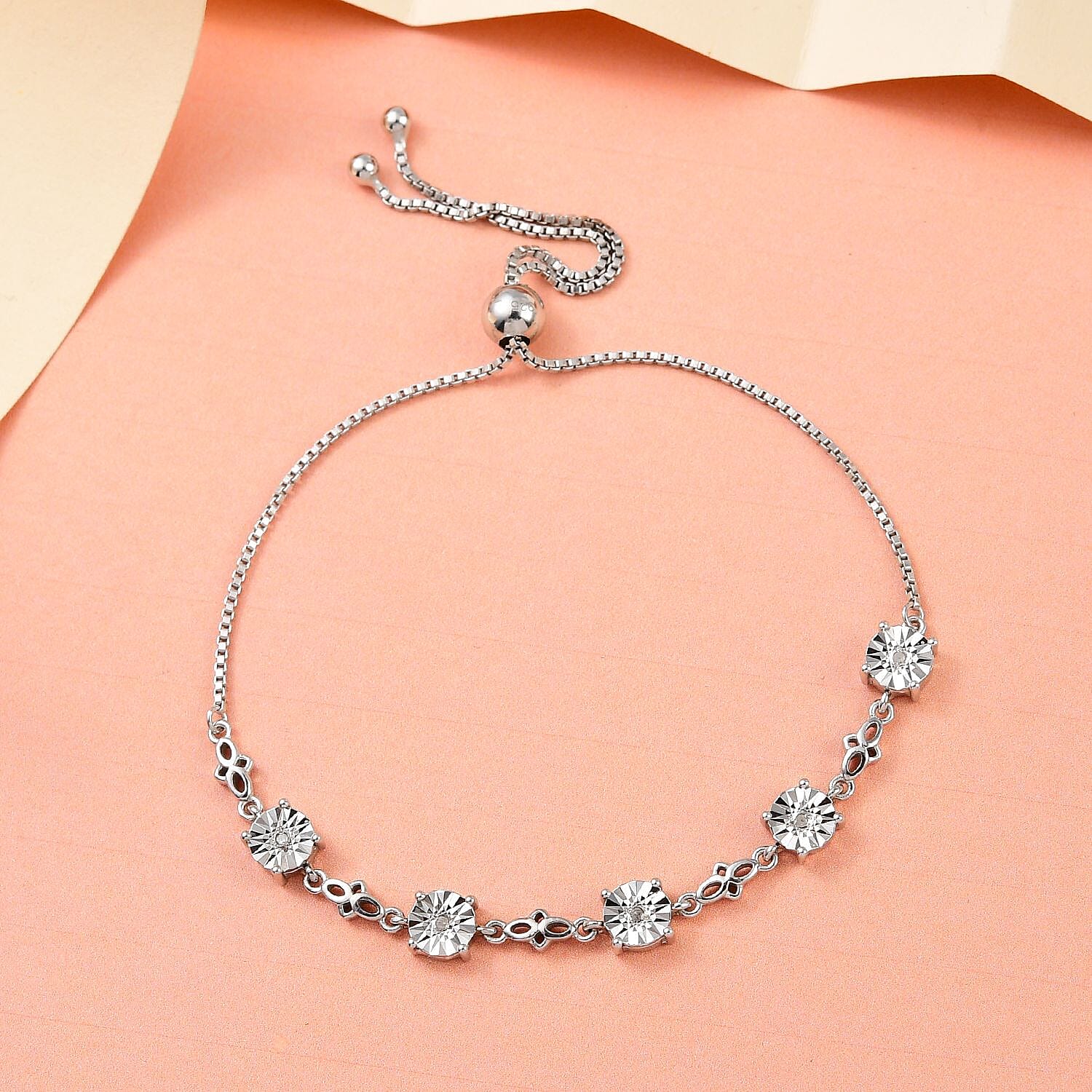 D'Joy Diamond Accent Bolo Bracelet in Platinum Over Sterling Silver (10.50 In)