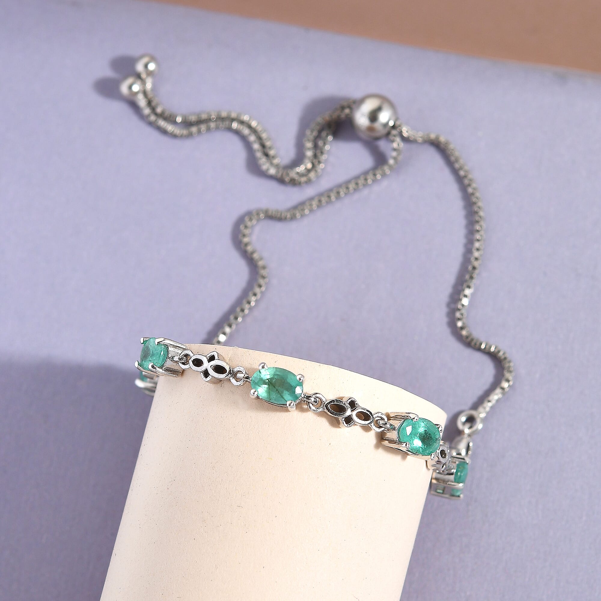 Brazilian Emerald Bolo Bracelet in Platinum Over Sterling Silver 2.30 ctw