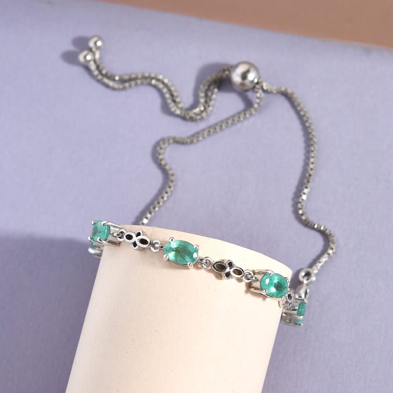 Brazilian Emerald Bolo Bracelet in Platinum Over Sterling Silver 2.30 ctw
