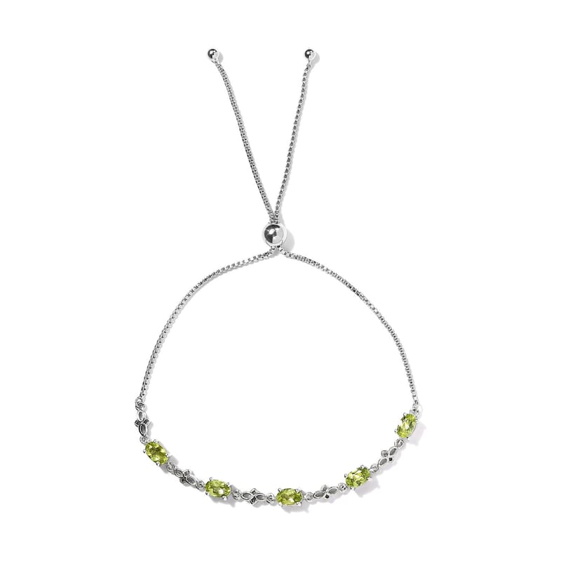 D'Joy Peridot 2.50 ctw Bolo Bracelet in Platinum Over Sterling Silver