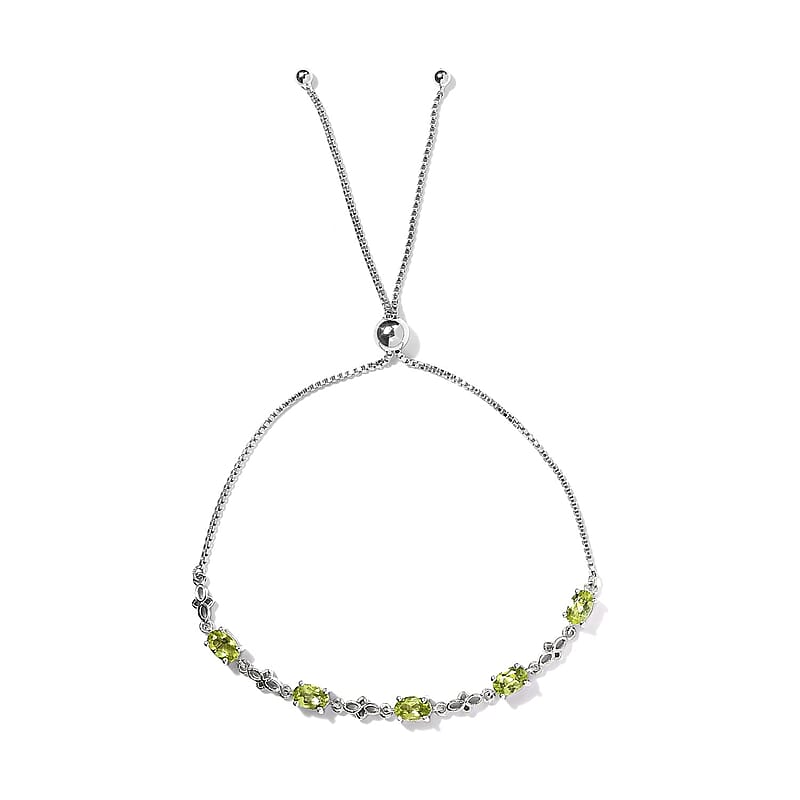 D'Joy Peridot 2.50 ctw Bolo Bracelet in Platinum Over Sterling Silver