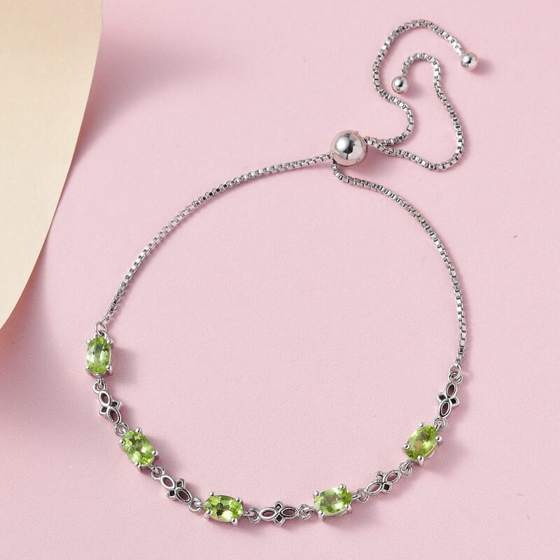 D'Joy Peridot 2.50 ctw Bolo Bracelet in Platinum Over Sterling Silver