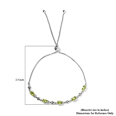 D'Joy Peridot 2.50 ctw Bolo Bracelet in Platinum Over Sterling Silver