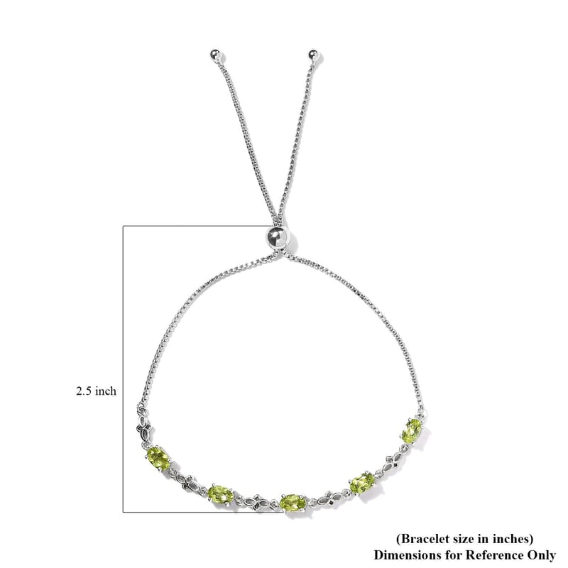 D'Joy Peridot 2.50 ctw Bolo Bracelet in Platinum Over Sterling Silver