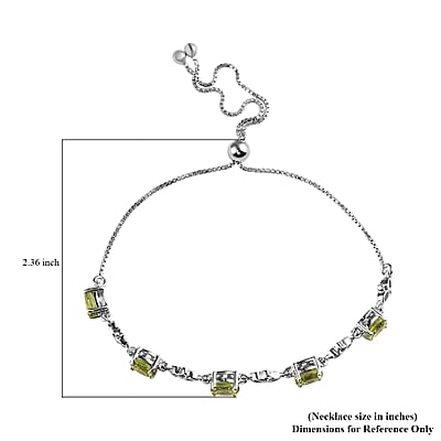 D'Joy Peridot 2.50 ctw Bolo Bracelet in Platinum Over Sterling Silver