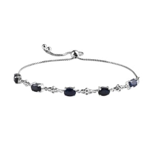 Madagascar Blue Sapphire Bolo Bracelet in Platinum Over Sterling Silver 2.85 ctw