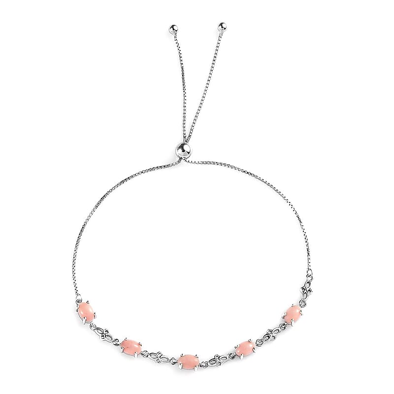 D'Joy Oregon Peach Opal 1.85 ctw Bolo Bracelet in Platinum Over Sterling Silver