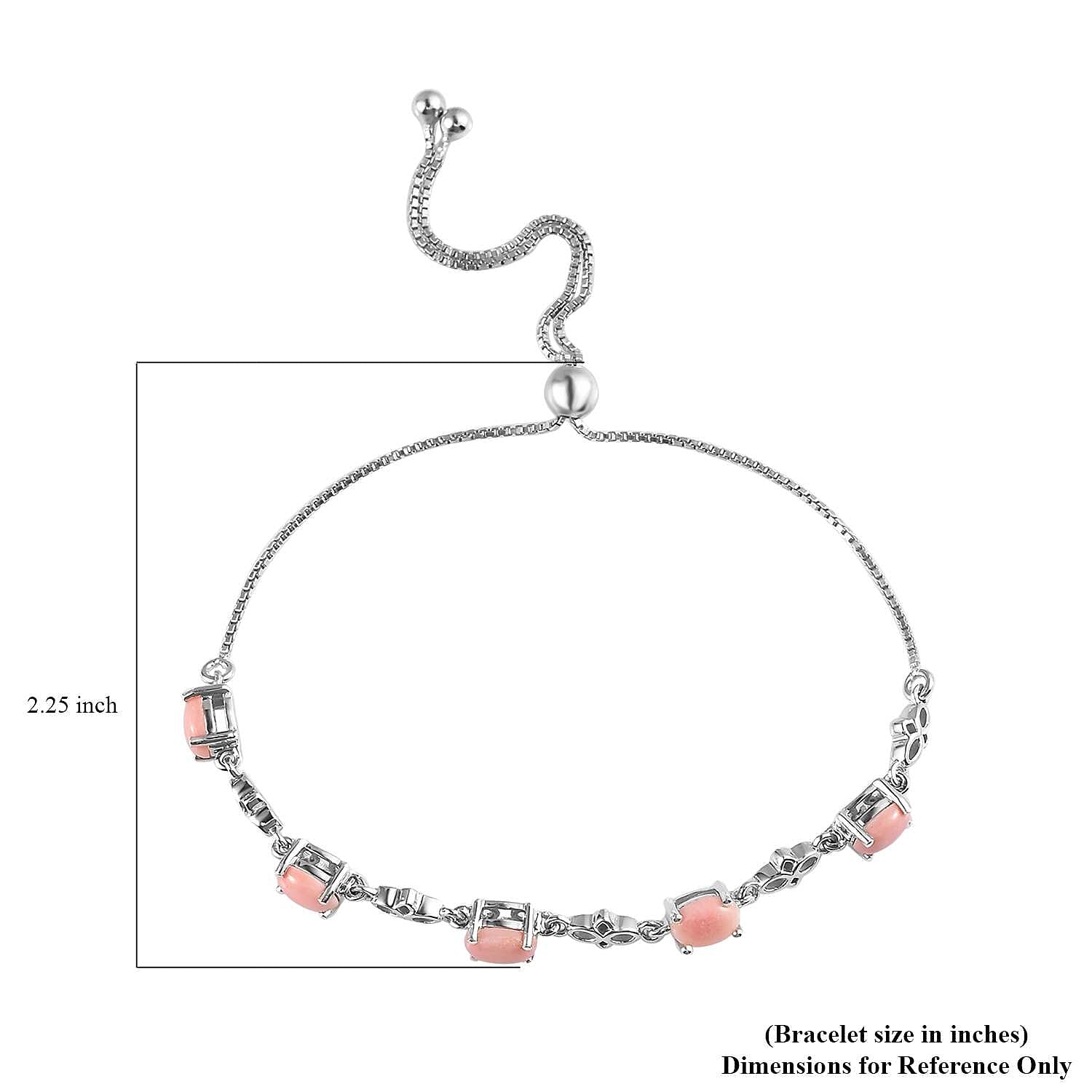 D'Joy Oregon Peach Opal 1.85 ctw Bolo Bracelet in Platinum Over Sterling Silver