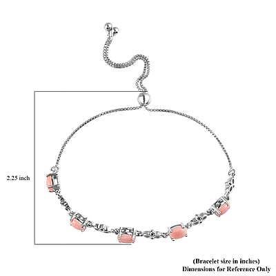 D'Joy Oregon Peach Opal 1.85 ctw Bolo Bracelet in Platinum Over Sterling Silver