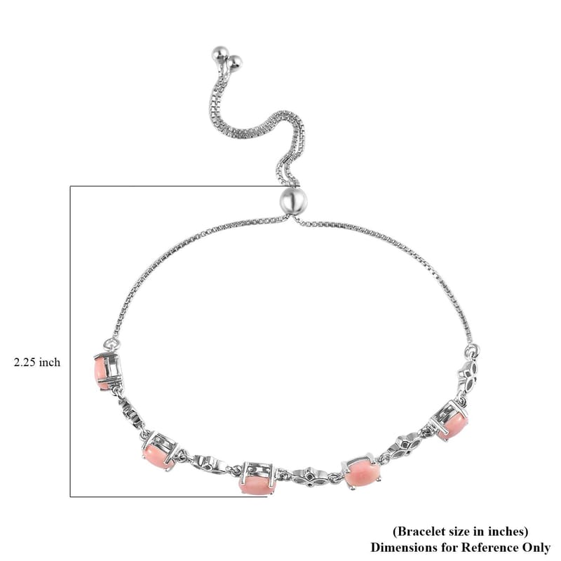 D'Joy Oregon Peach Opal 1.85 ctw Bolo Bracelet in Platinum Over Sterling Silver