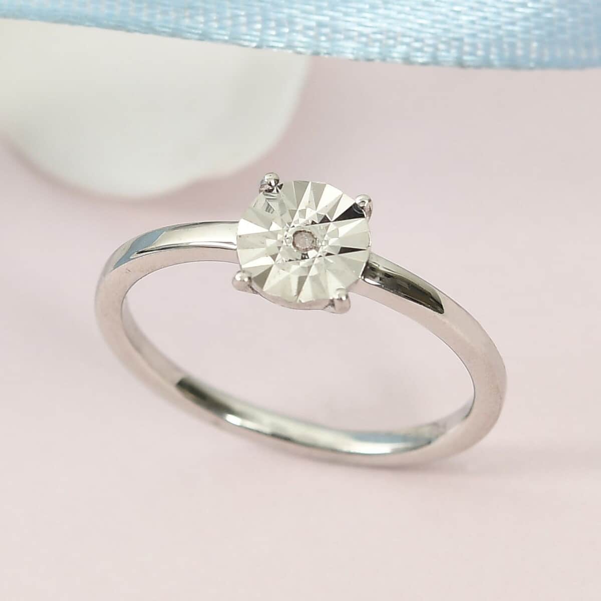 Diamond Accent Solitaire Ring in Platinum Over Sterling Silver (Size 6.0) image number 1