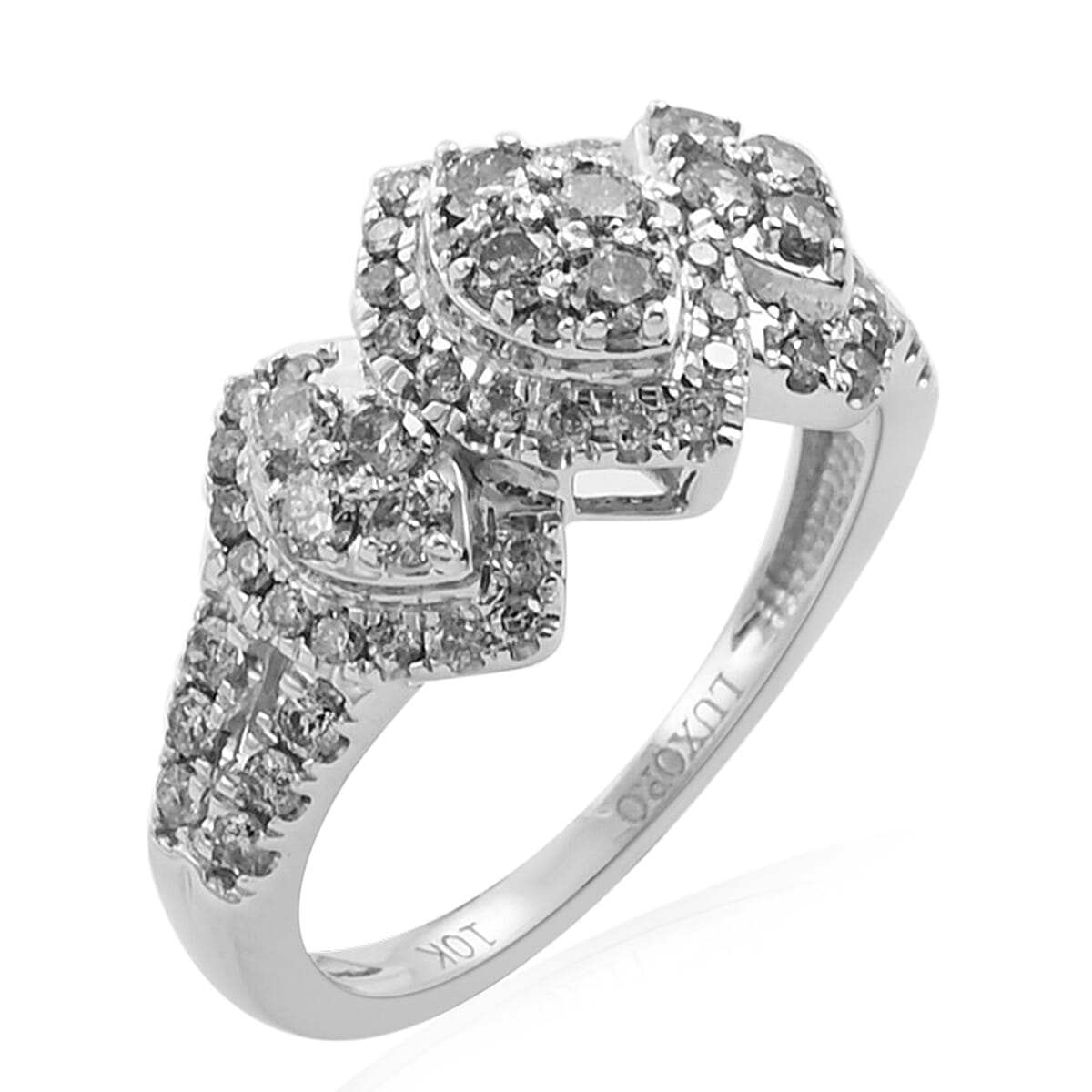 10K White Gold White G-H I3 Natts Diamond Ring (Size 7.0) 3.55 Grams 0.90 ctw image number 2