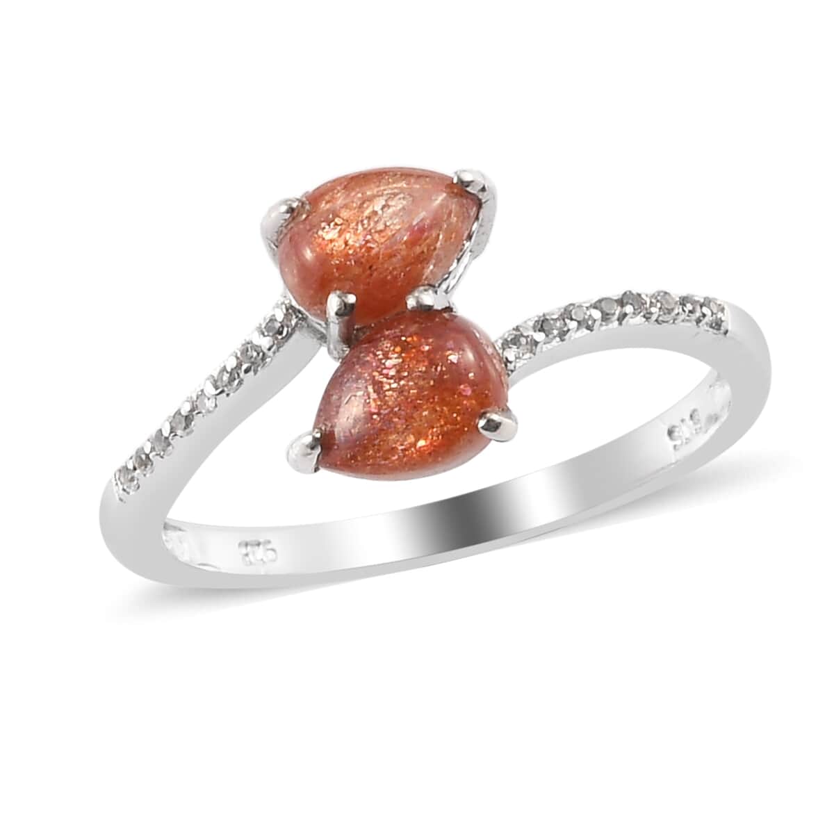 Sri Lankan Sunstone and Zircon Ring in Platinum Over Sterling Silver (Size 9.0) 1.15 ctw image number 0