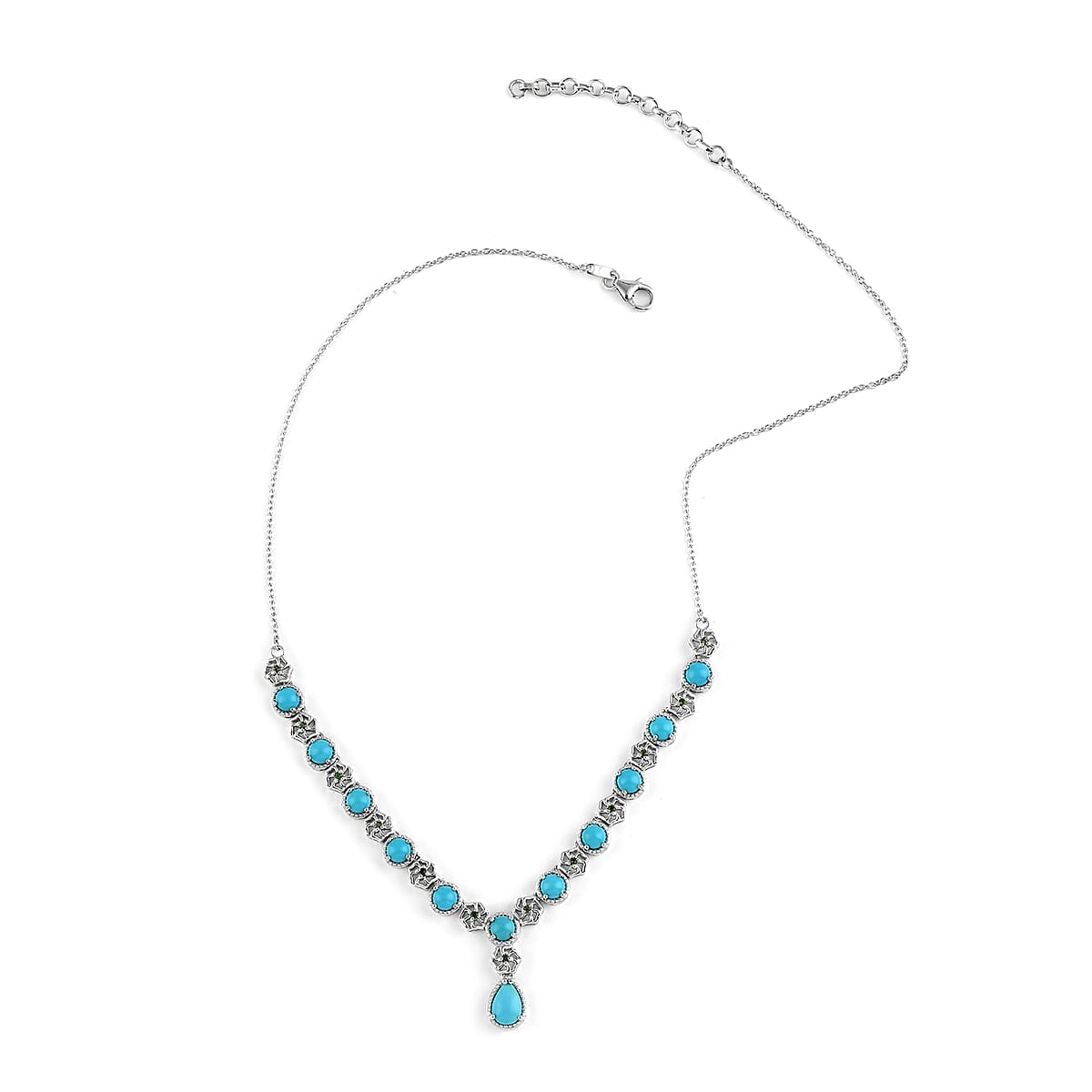 AMERICAN Natural Sleeping Beauty Turquoise and Natural Chrome Diopside Necklace 18 Inches in Platinum Over Sterling Silver 6.70 ctw image number 2