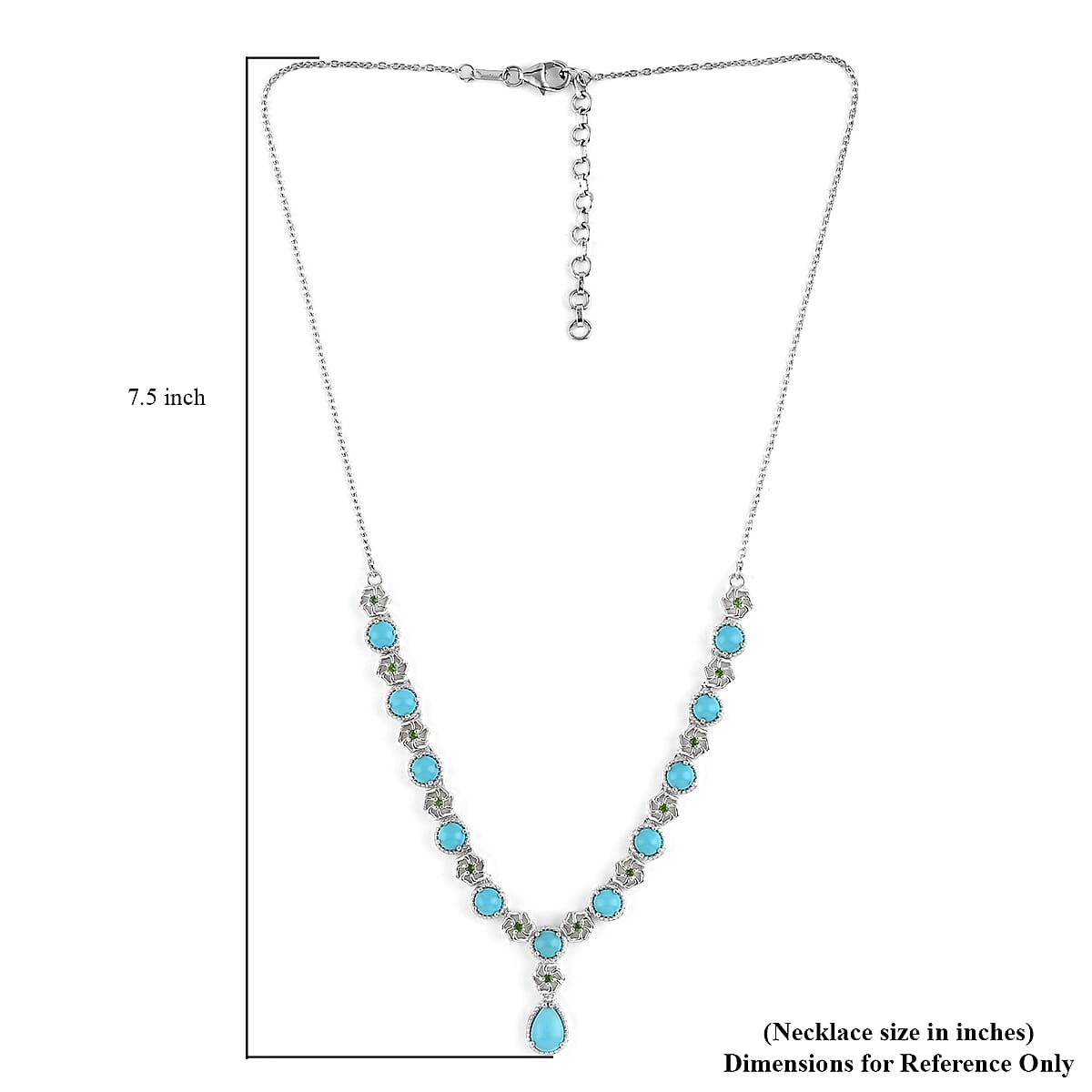 AMERICAN Natural Sleeping Beauty Turquoise and Natural Chrome Diopside Necklace 18 Inches in Platinum Over Sterling Silver 6.70 ctw image number 4