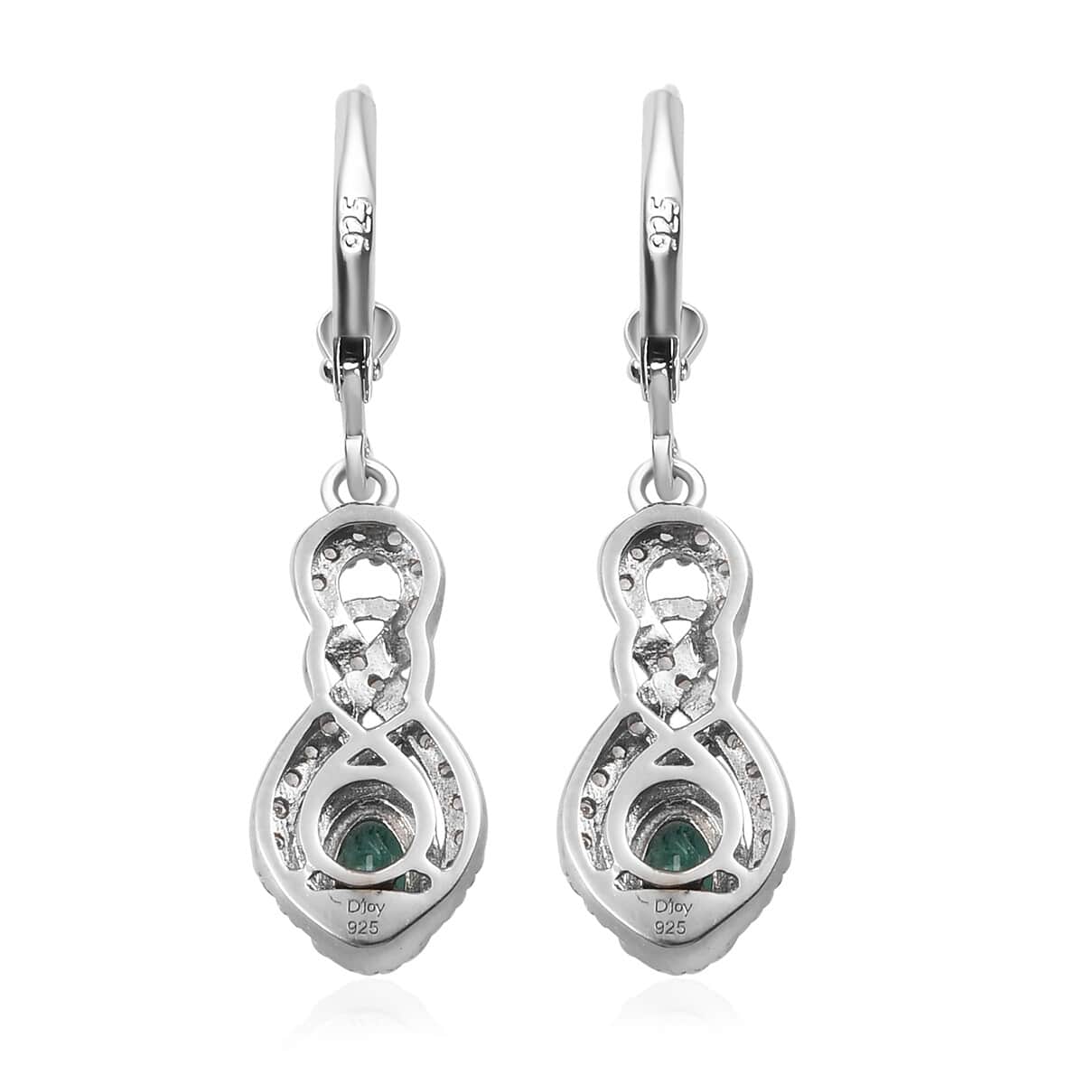Kagem Zambian Emerald and Natural White Zircon Lever Back Earrings in Platinum Over Sterling Silver 1.30 ctw image number 3