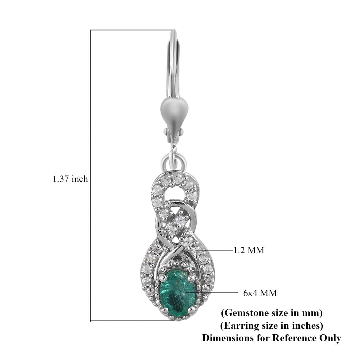 Kagem Zambian Emerald and Natural White Zircon Lever Back Earrings in Platinum Over Sterling Silver 1.30 ctw image number 4